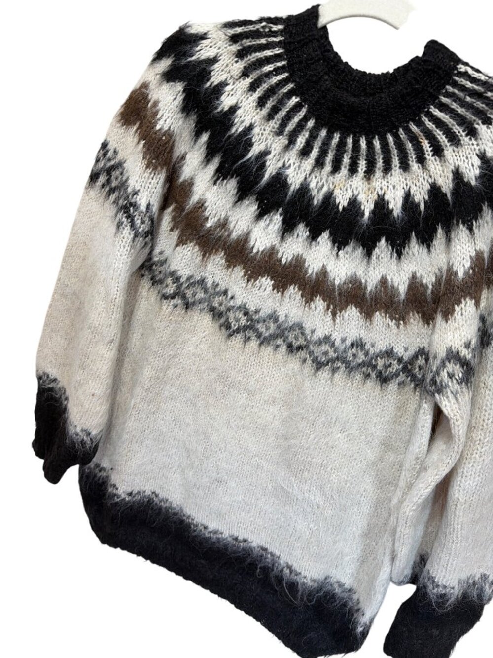 Casa Vintage 90's Alpaca Shaggy Fair Isle Knit Sweater XL Handmade Bolivia Wool